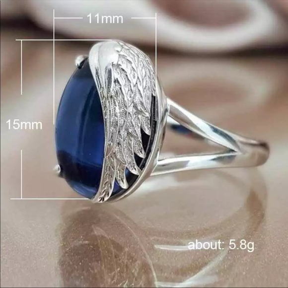 New Delicate Oval Cut Silver Blue Zircon Ring - Picture 6 of 6
